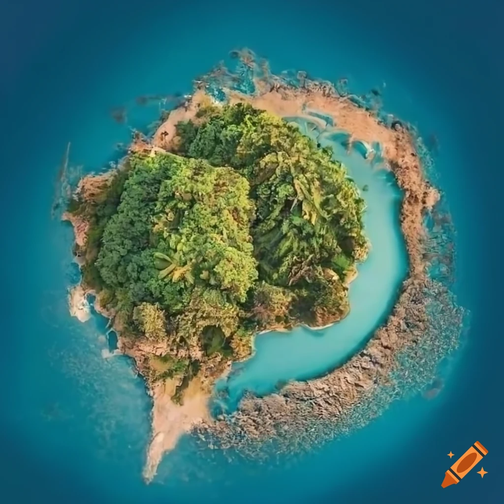 aerial view of an island with apartments