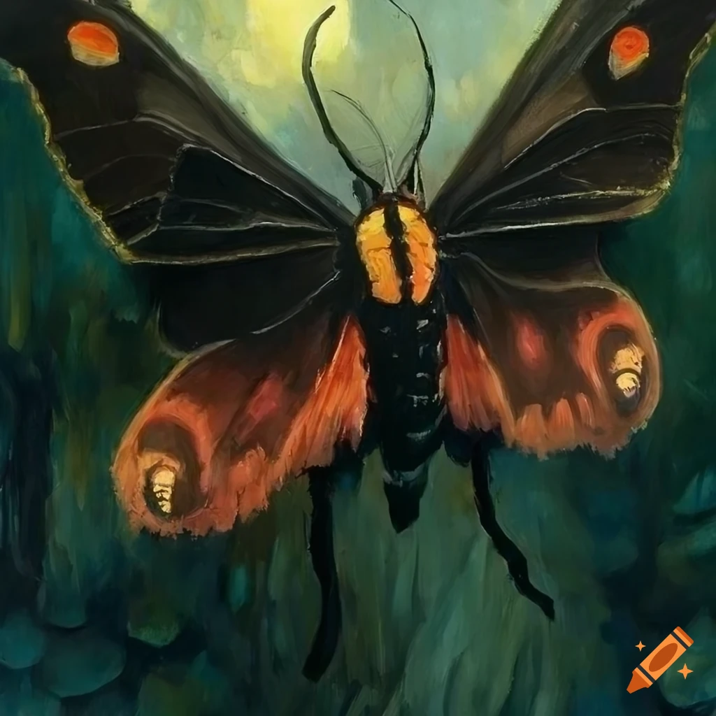 Oil Painting Of A Black Moth In Studio Ghibli Style