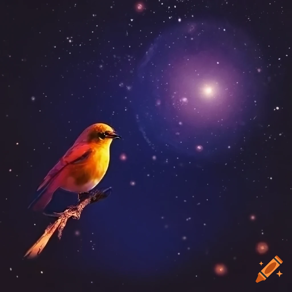 CD cover featuring a singing songbird on a branch under a starry sky