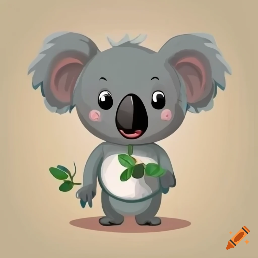 cartoon koala holding eucalyptus