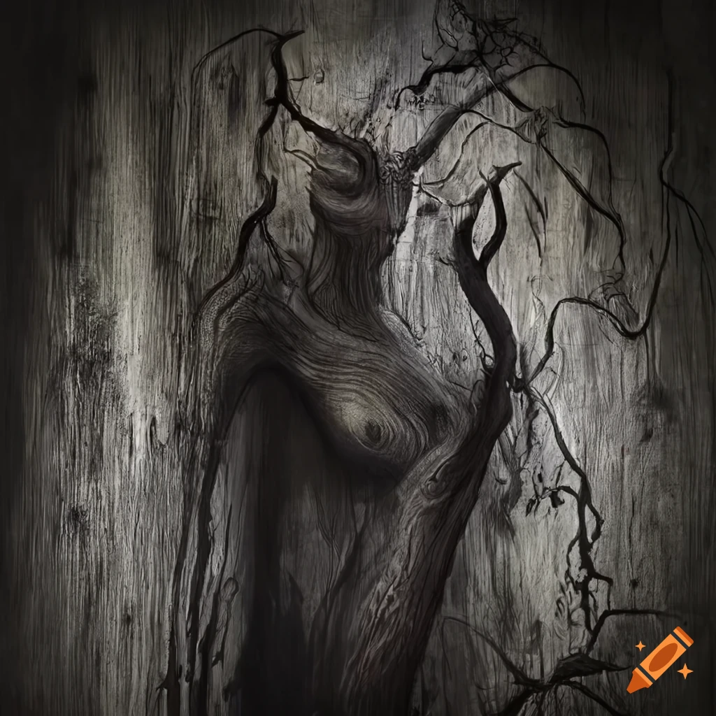 dark fantasy art of a tree creature in an enchanted forest