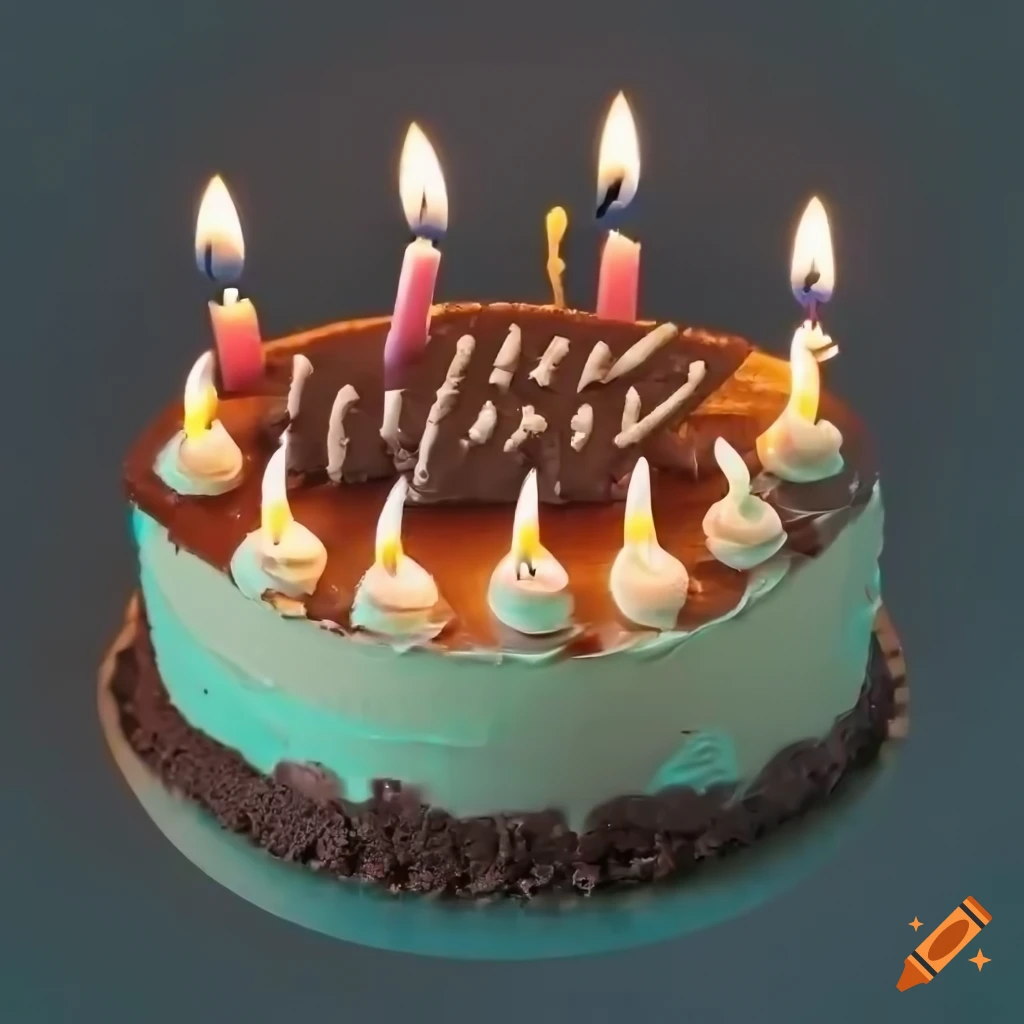 Birthday Cake With Lit Candles And Chocolate Frosting