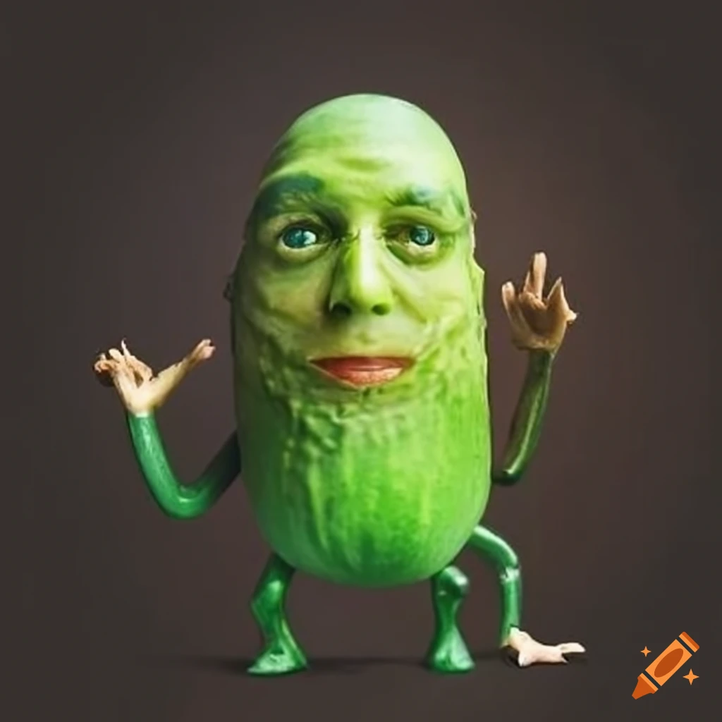 Humorous illustration of a cucumber man