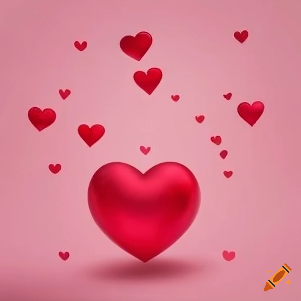 vibrant 3D hearts floating on a pink backdrop