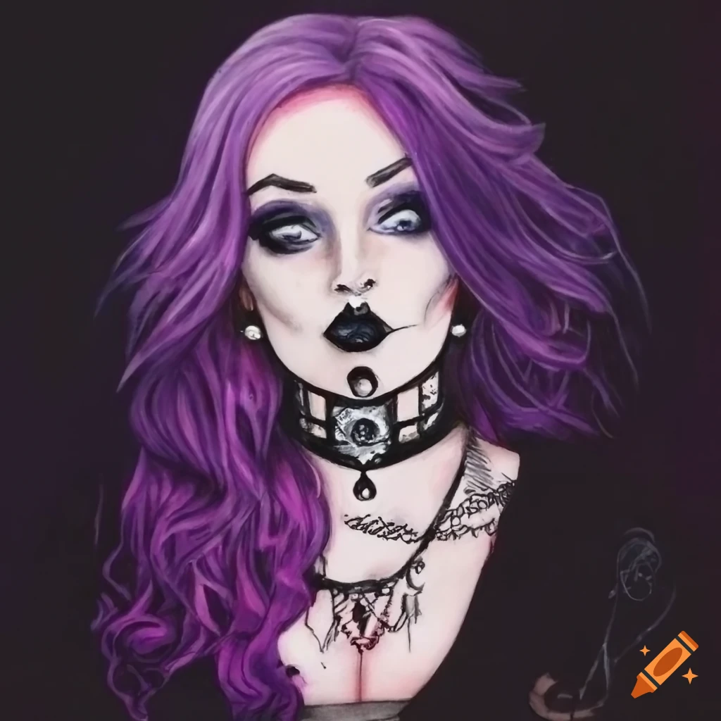 Illustration of a goth girl with purple hair