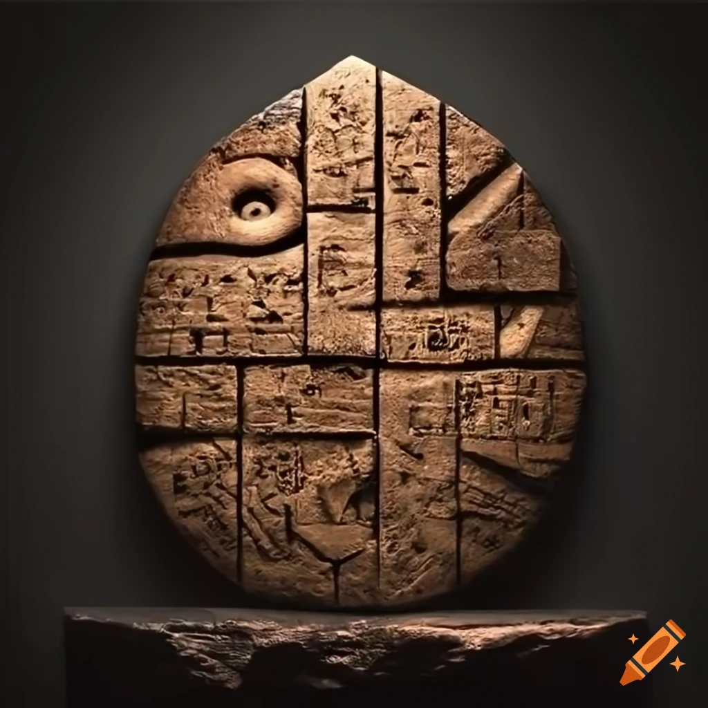 Engraved ancient alphabet on wet shale rock on Craiyon