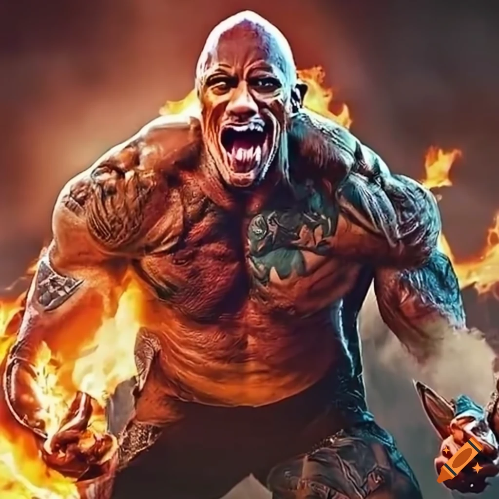 Image of dwayne johnson as a fire monster on Craiyon