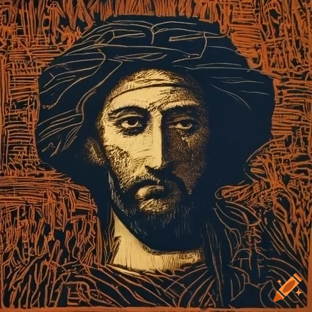 Linocut Jesus Illustration by walter crane on Craiyon