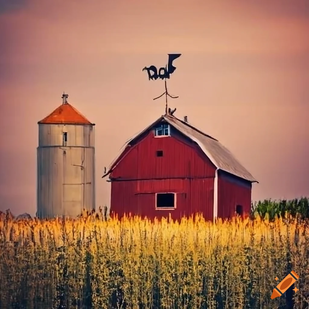 Image of an old red barn with a weather vane on Craiyon