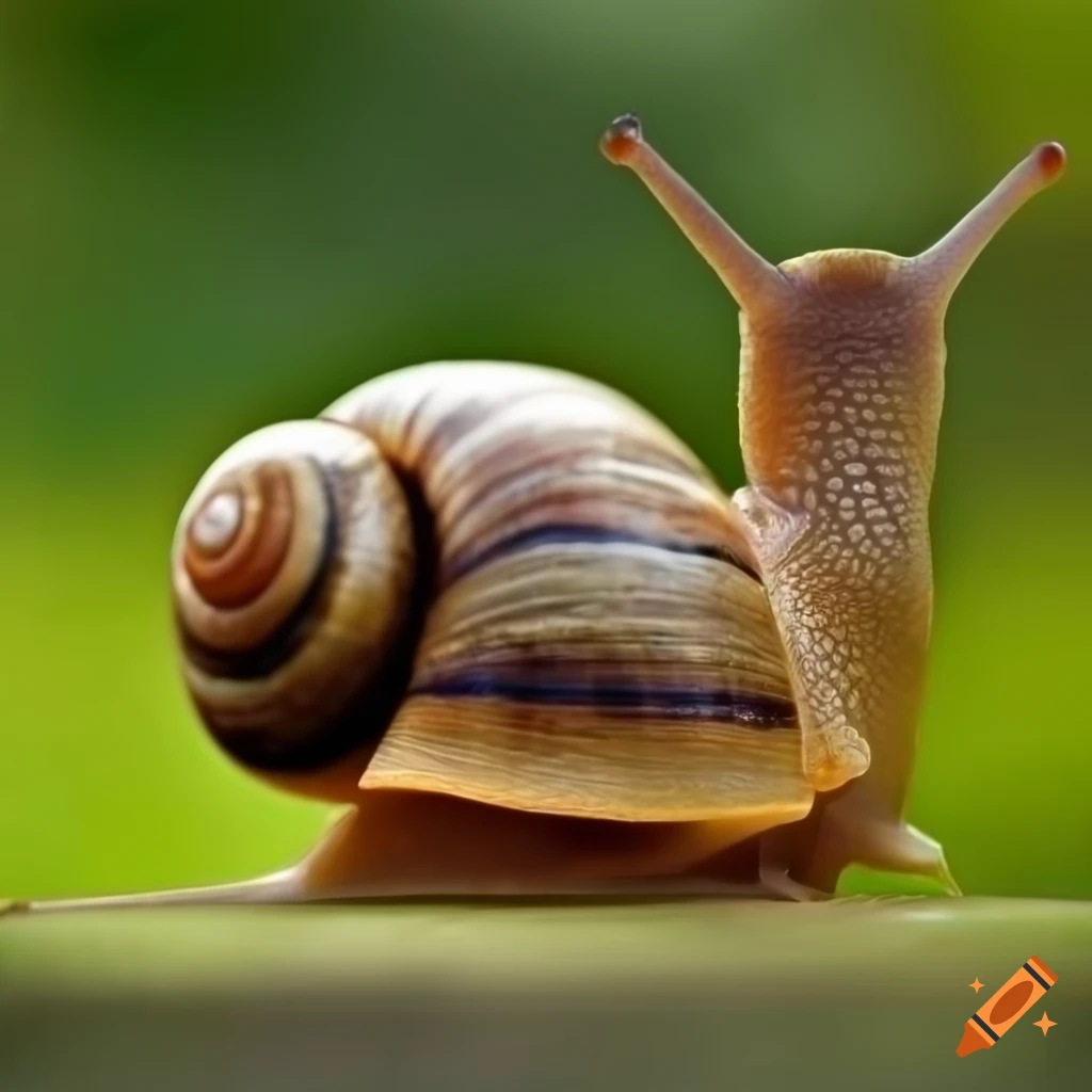 photorealistic image of a snail in a garden