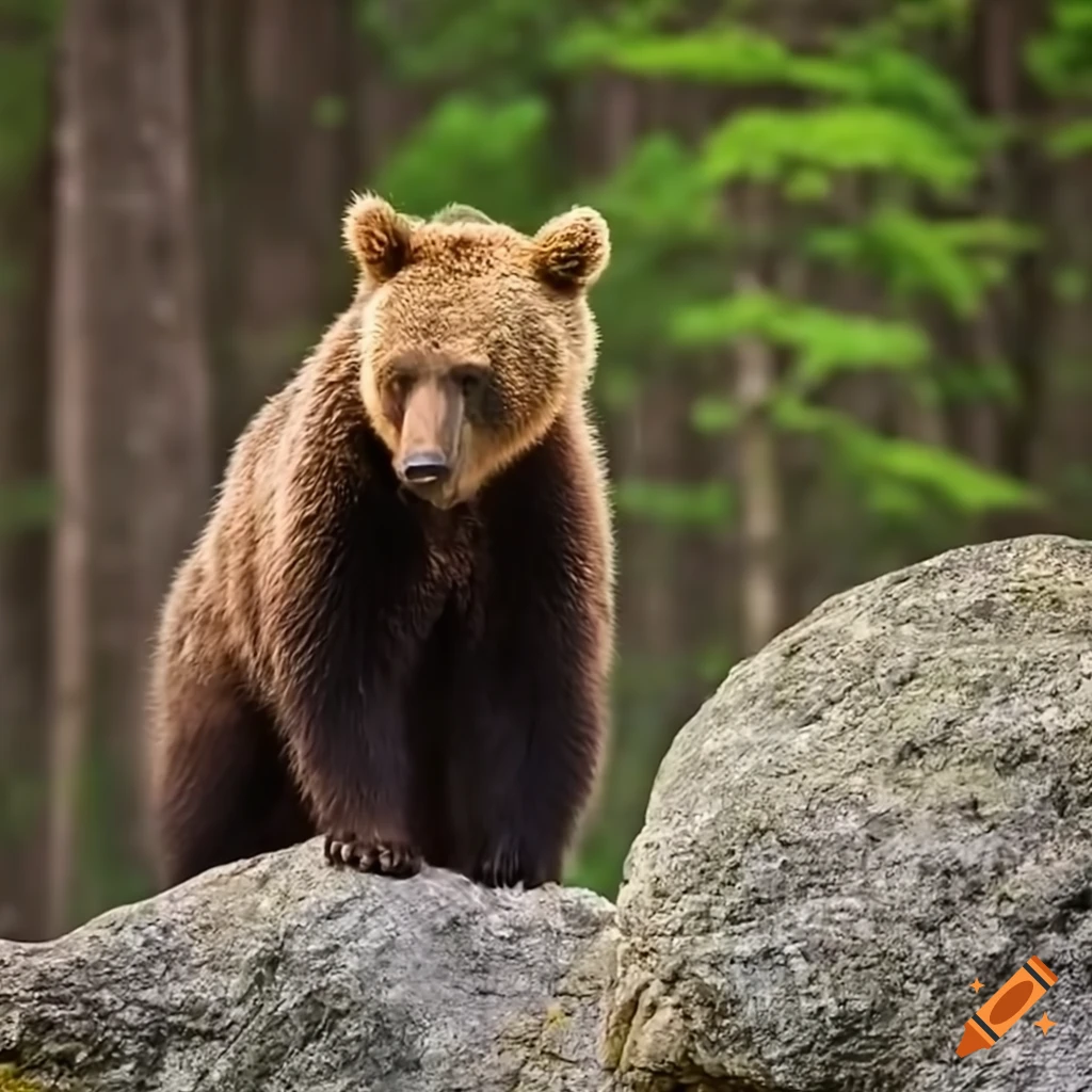 Bear standing on a rock on Craiyon
