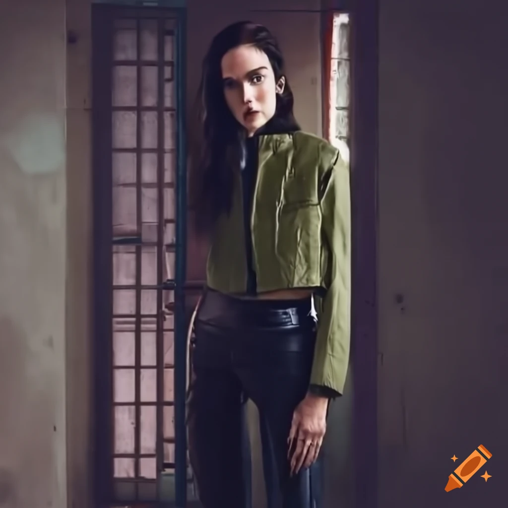 photorealistic depiction of a young actress in stylish outfit