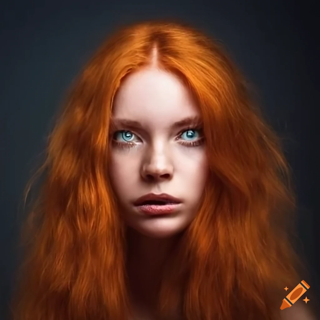 Portrait of a wild-haired woman with green eyes