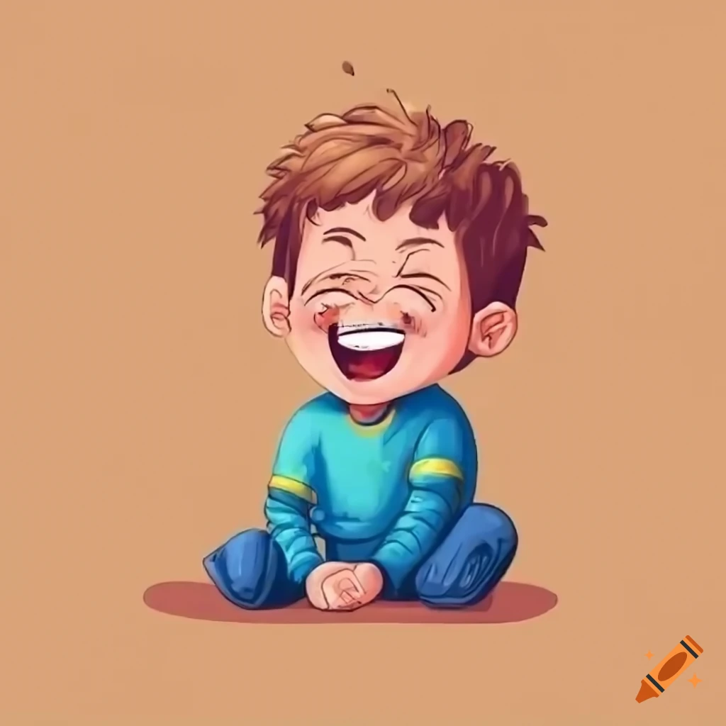 cartoon of a boy uncontrollably laughing