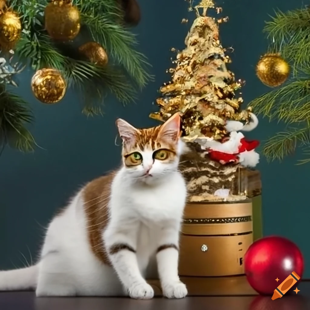 Cat with christmas decorations on Craiyon