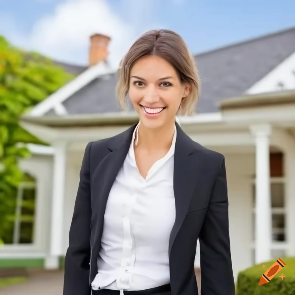 Smiling Agent In Front Of A Beautiful Property On Craiyon