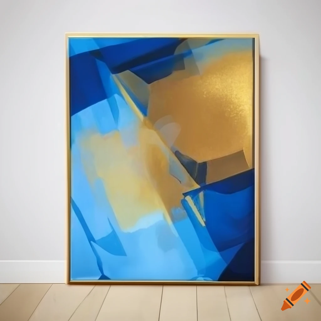Abstract painting with gold and blue geometric shapes on Craiyon