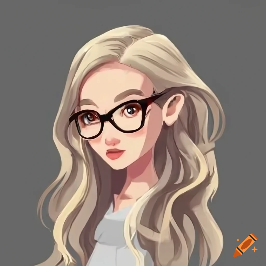 Chibi cartoon avatar of a cute plus size woman with long blond hair and  glasses on Craiyon