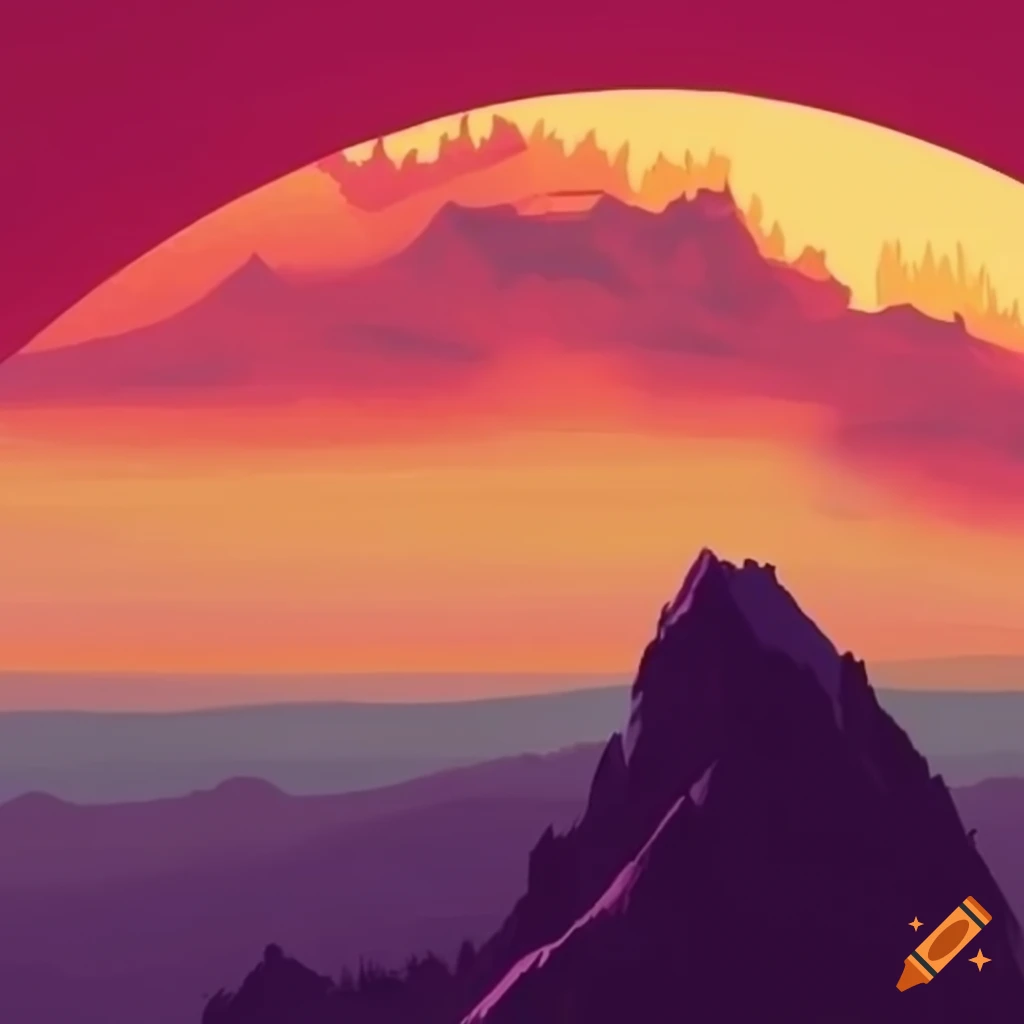lo-fi cover art of a mountain view at sunset