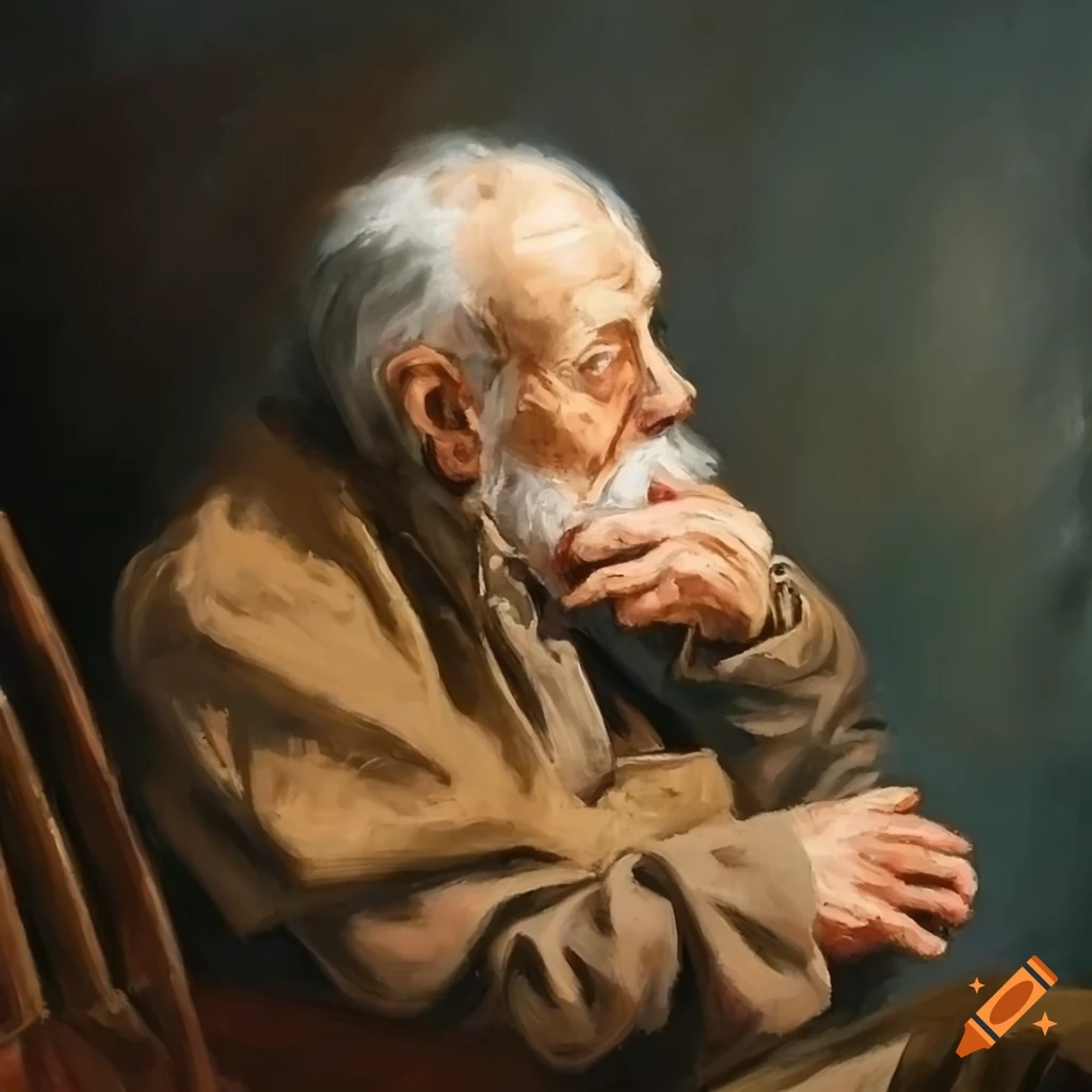 painting of an old man sitting in a chair