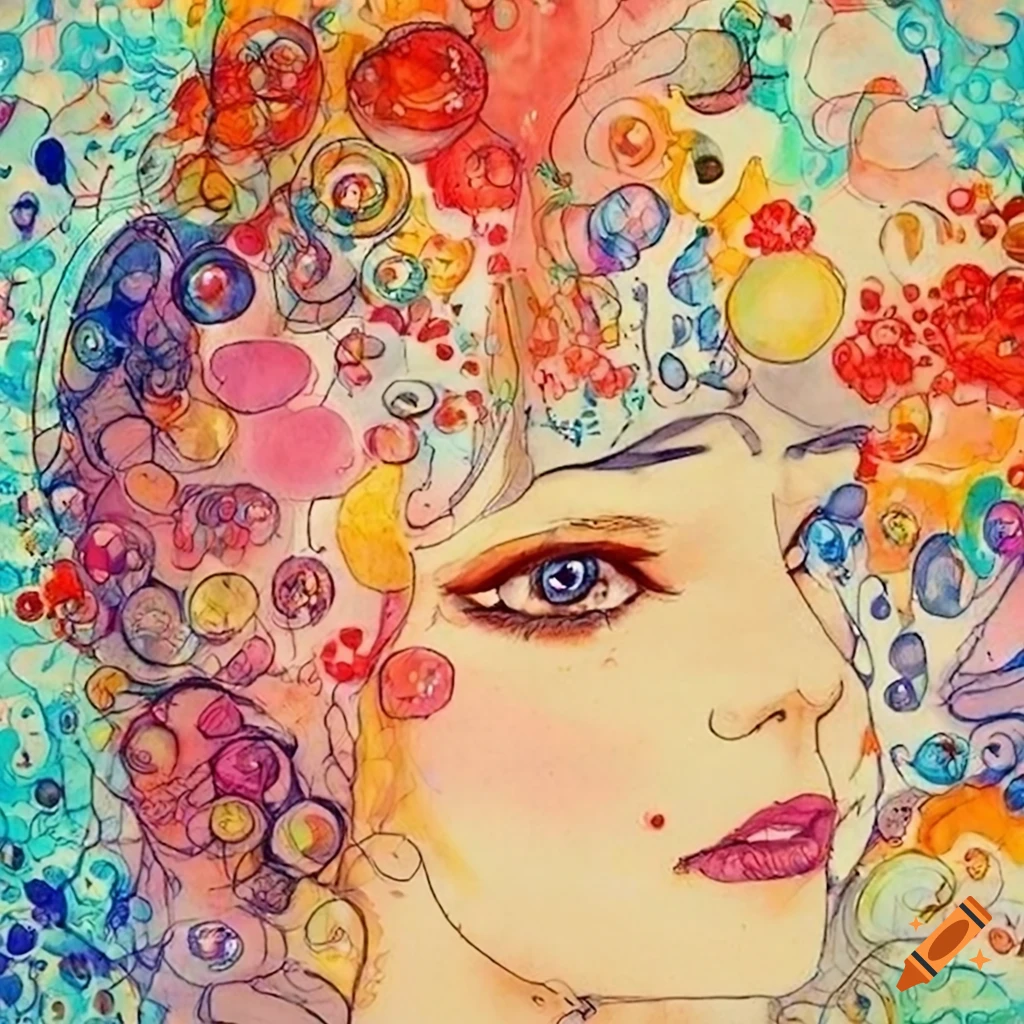 Ink illustration with coral fish and seashells on craiyon