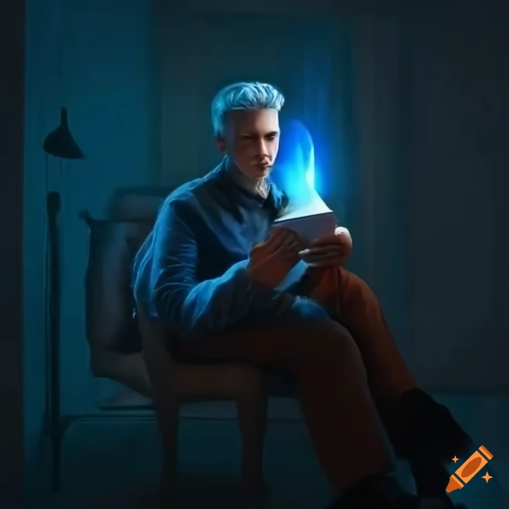 fantasy image of a man casting blue magic in a book-filled room