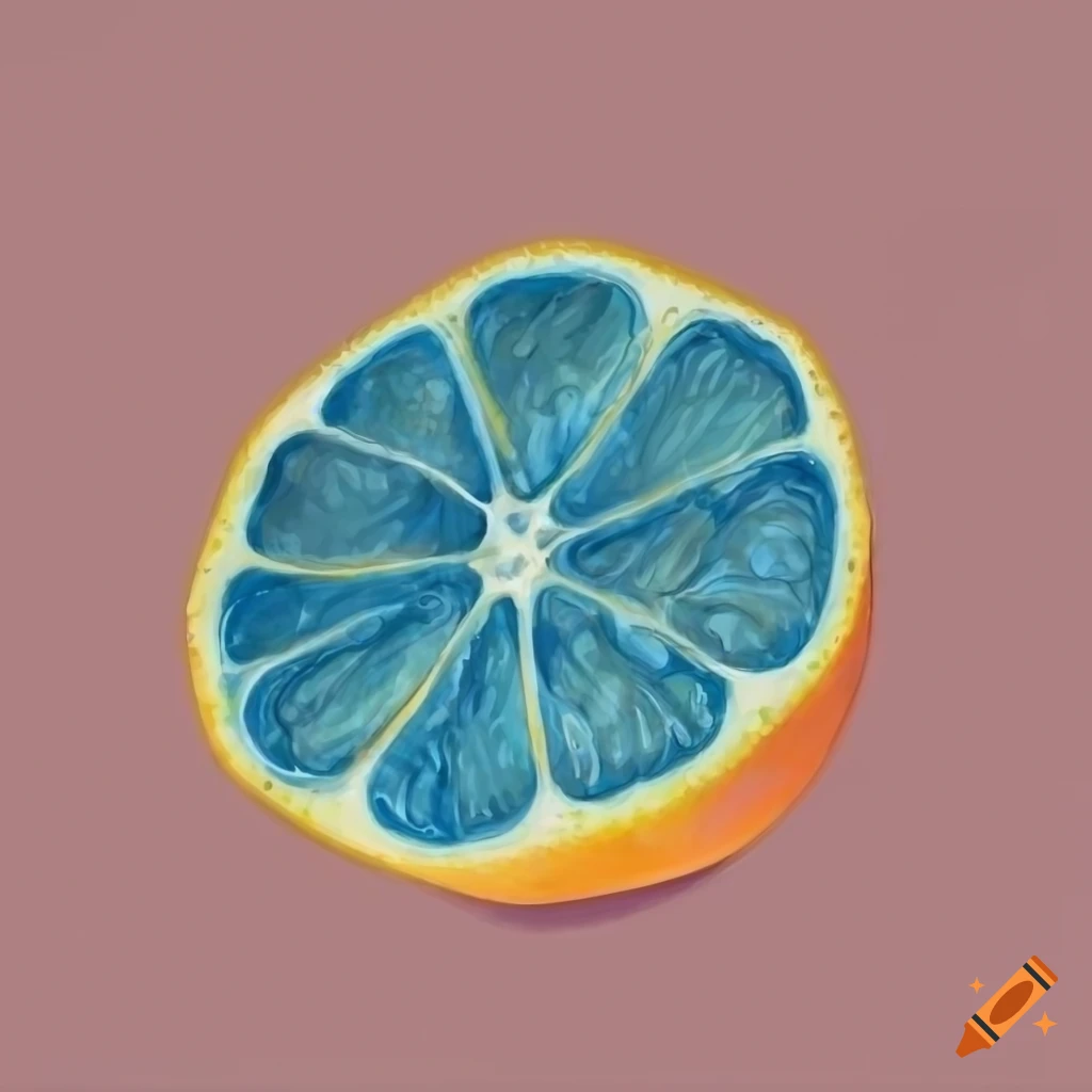 Bluecolored orange half slice drawing on Craiyon