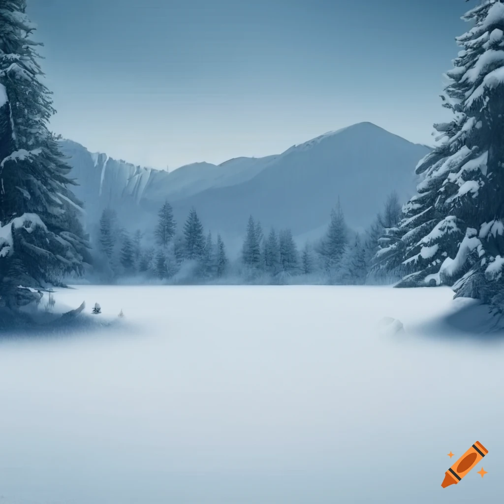 hyper-realistic snowy landscape with mountains