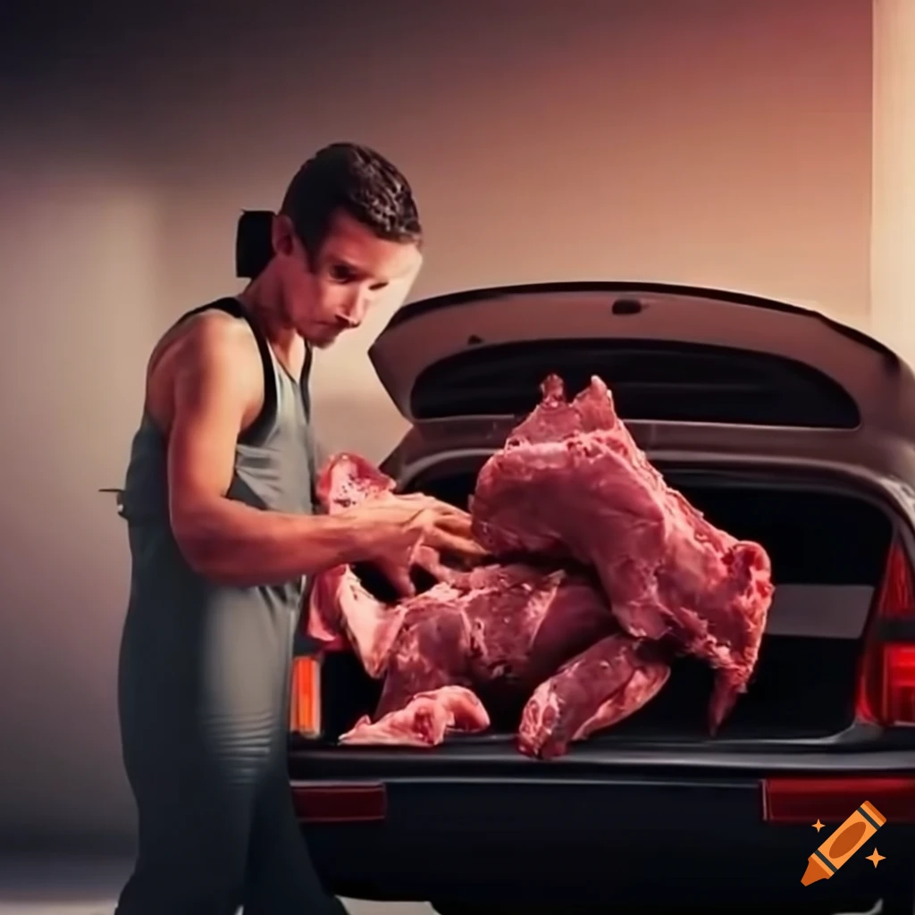 Man loading meat into car trunk on Craiyon