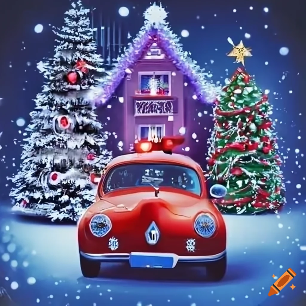 festive Renault car poster with Christmas decorations
