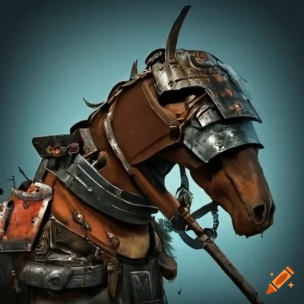 Horse in postapocalyptic battle armor on Craiyon
