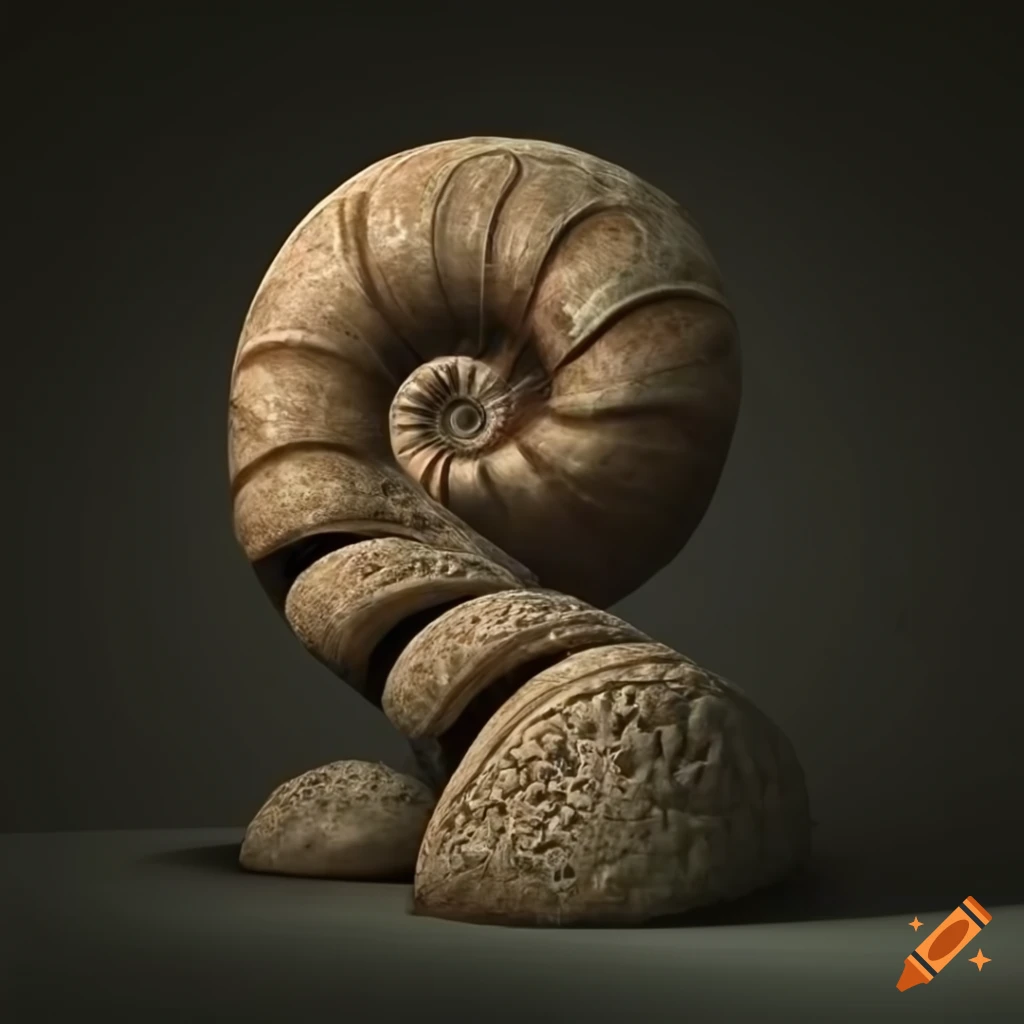 hyperrealistic stone building shaped like an ammonite