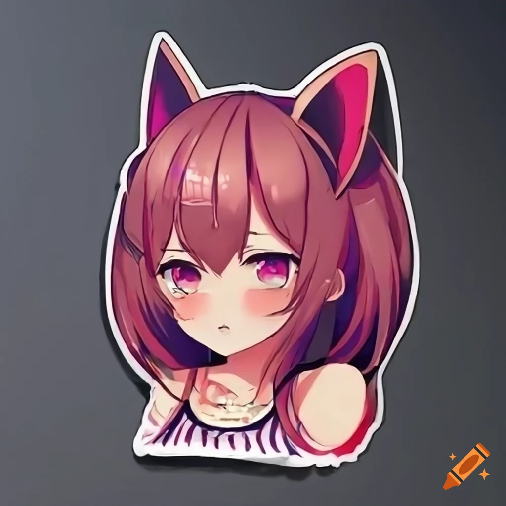 sticker of a cute cat girl on Craiyon