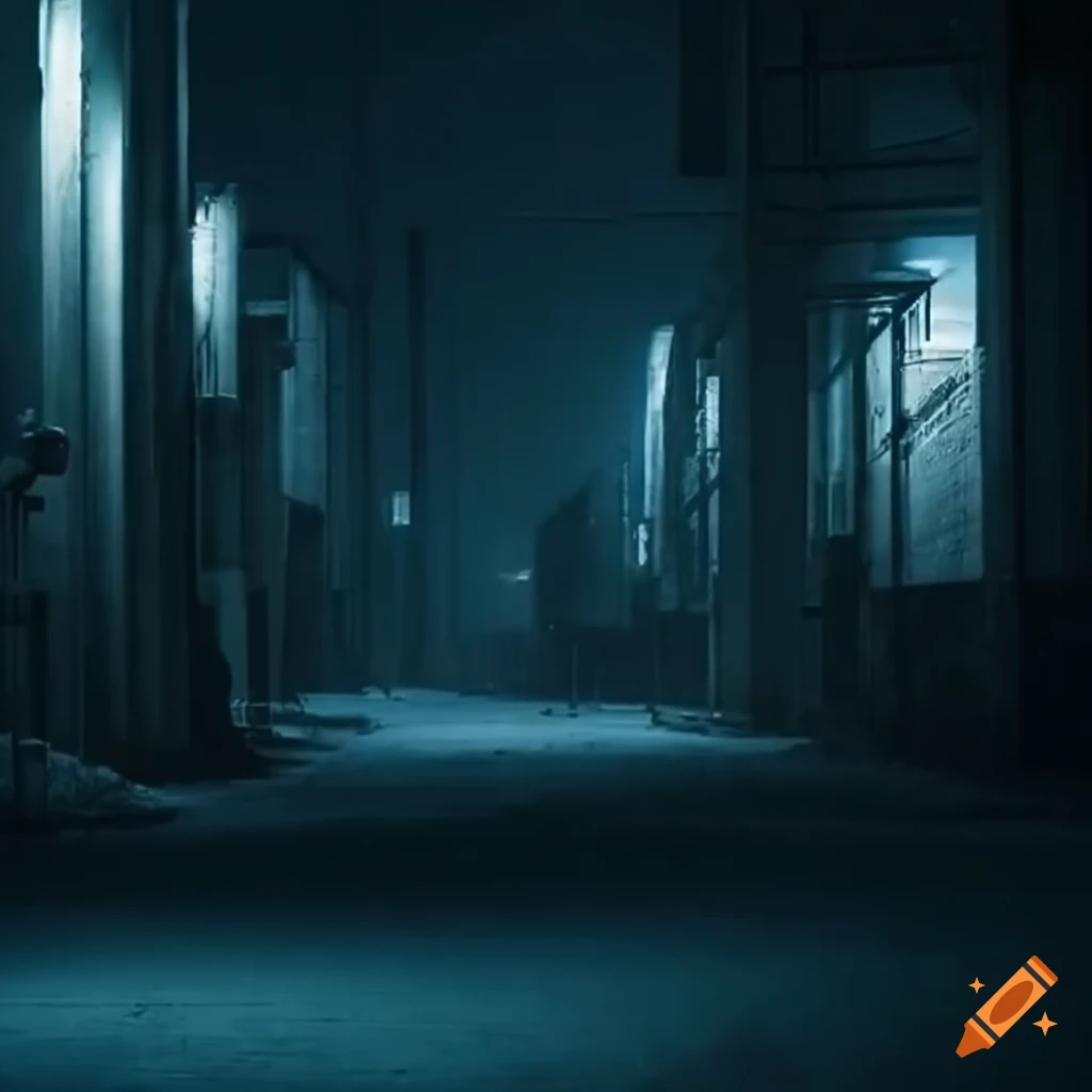 eerie nighttime scene of a deserted Japanese factory district