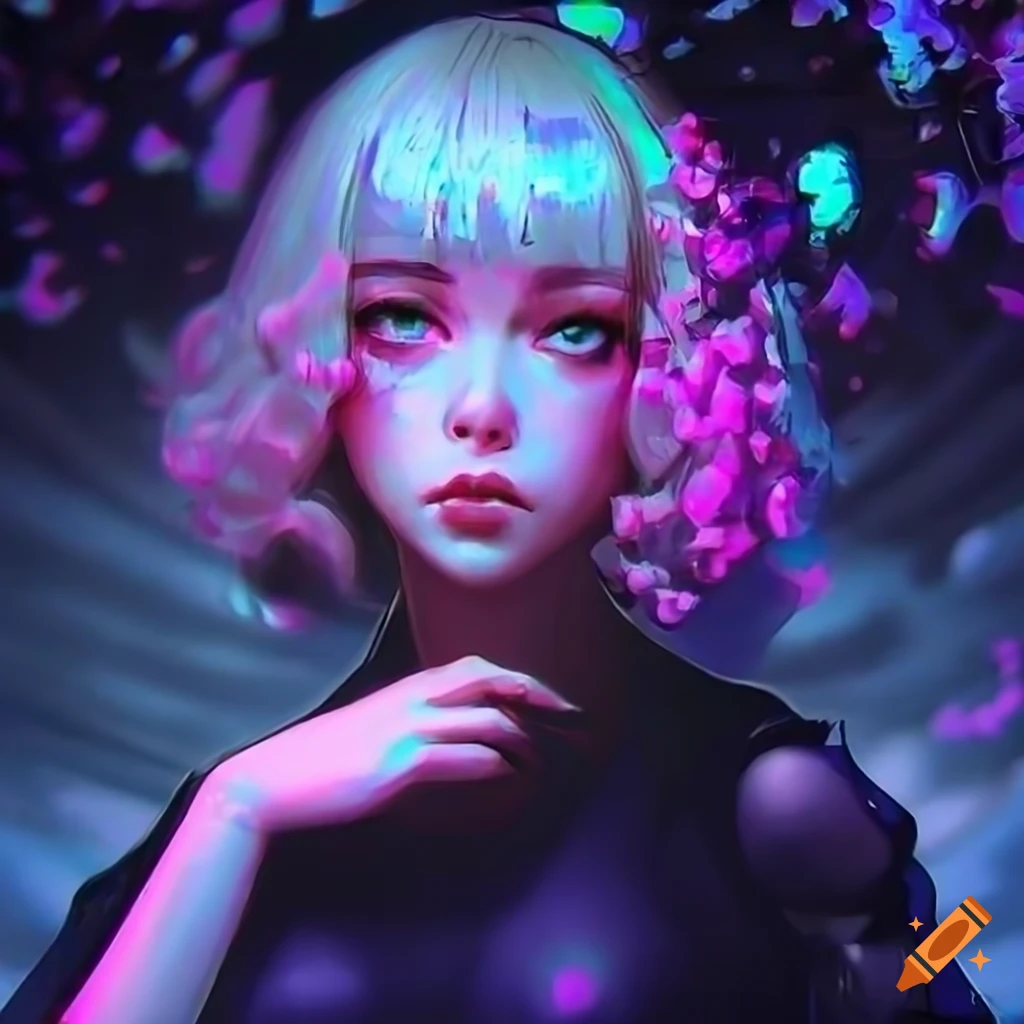 Cyberpunk artwork of a girl under cherry blossoms on Craiyon