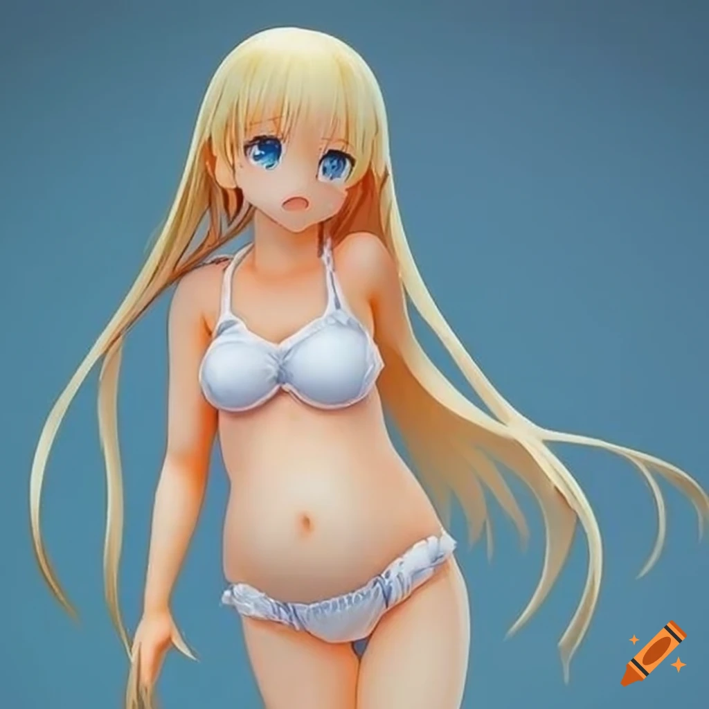 anime-style illustration of a cute toddler in a swimsuit