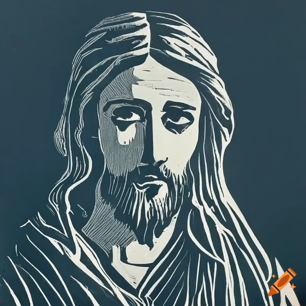 Linocut artwork depicting jesus and the disciples