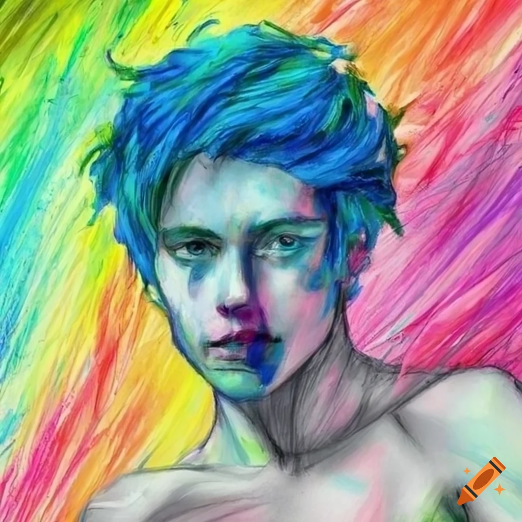 Vibrant blue-haired man artwork