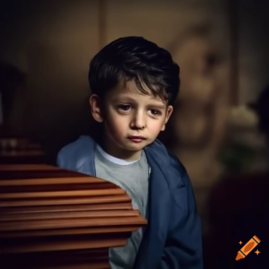 young boy grieving at his mother's funeral