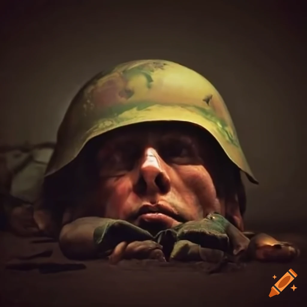 metaphorical image of a fallen soldier consumed by the earth