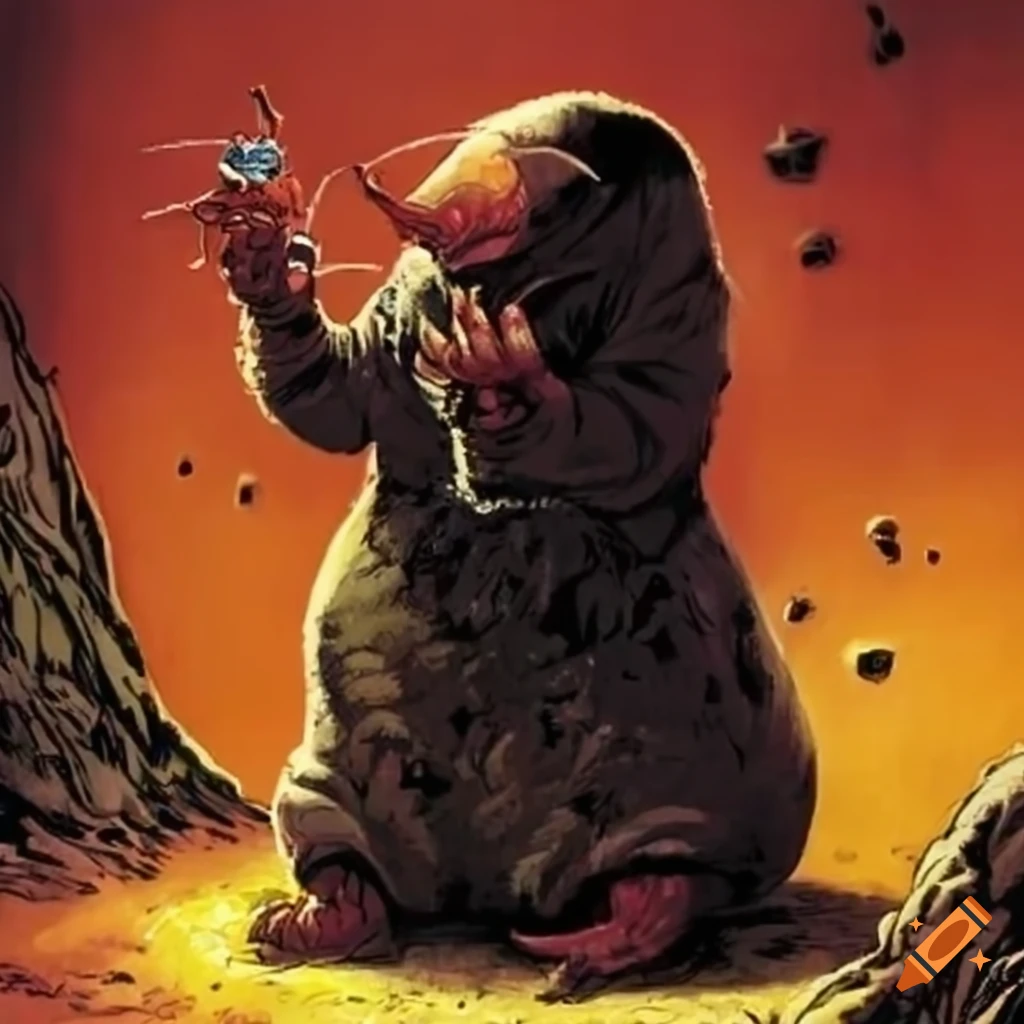 Illustration of a villainous starnosed mole on Craiyon
