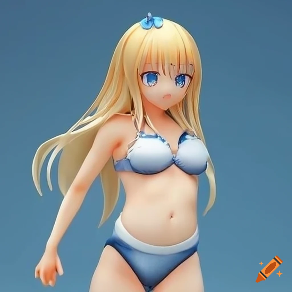 anime-style drawing of a toddler with blonde hair in a swimsuit