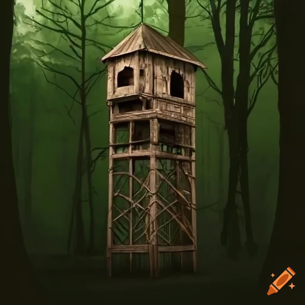 Watch tower in the middle of a forest on Craiyon
