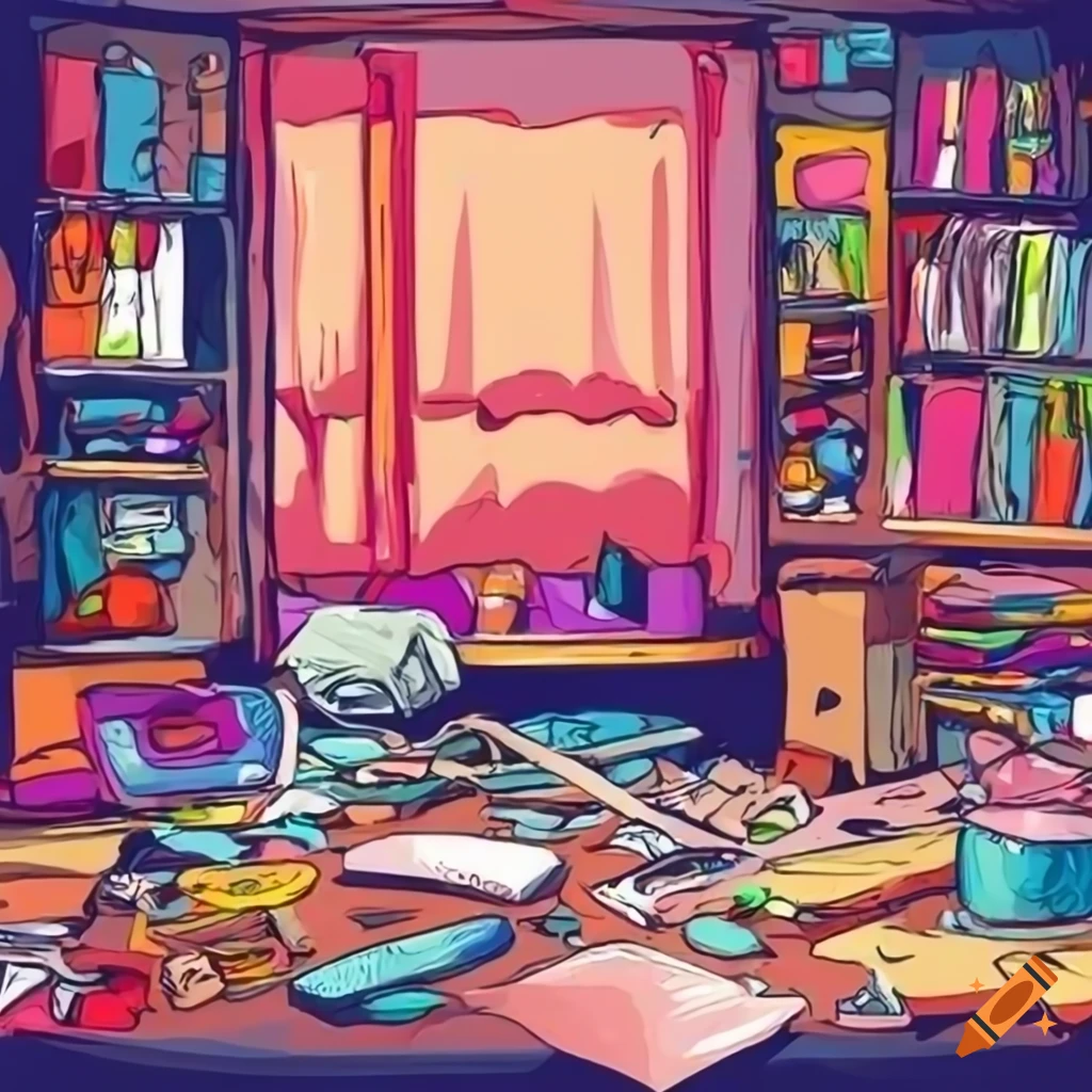 Cartoon Style Of A Messy Living Room On