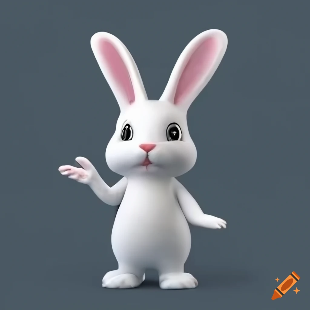 3d white bunny with hands for youtube on Craiyon