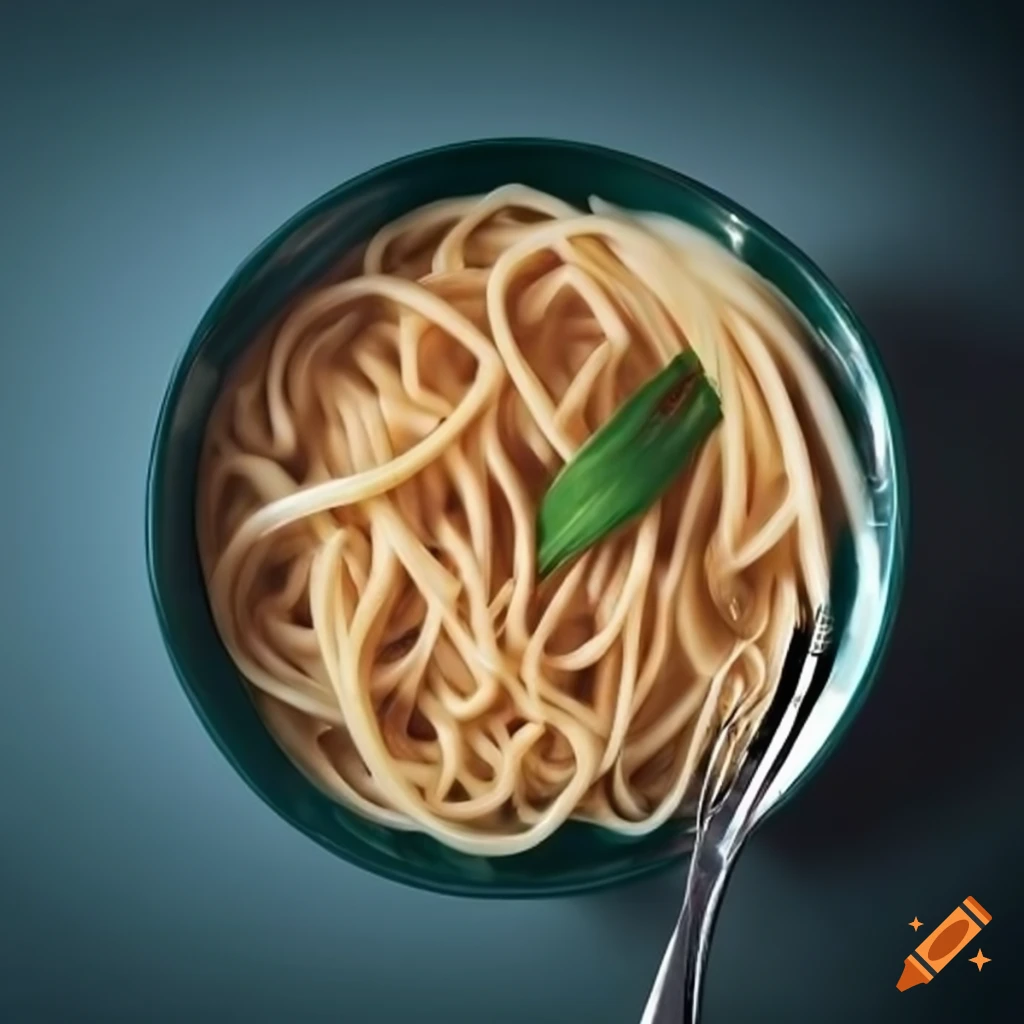 top view of a bowl of noodles with a fork