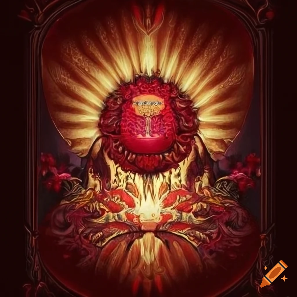 coat of arms with rising sun and dark red orchids