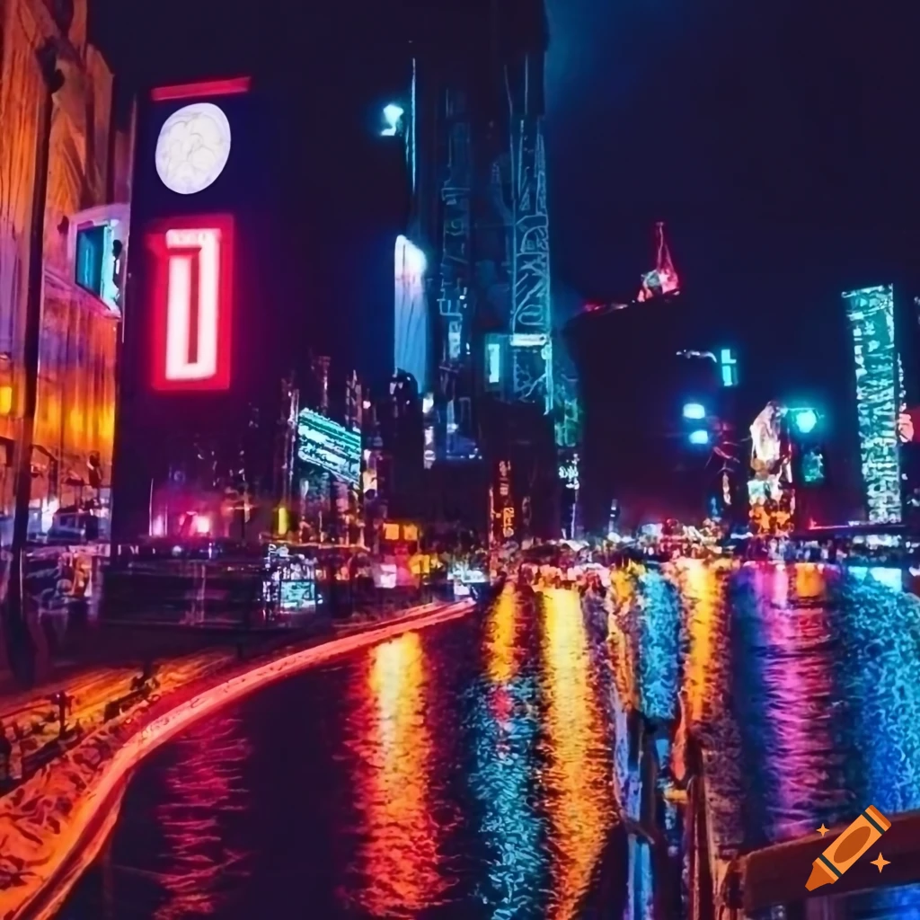 Neon billboard with a quote about work-life balance on Craiyon