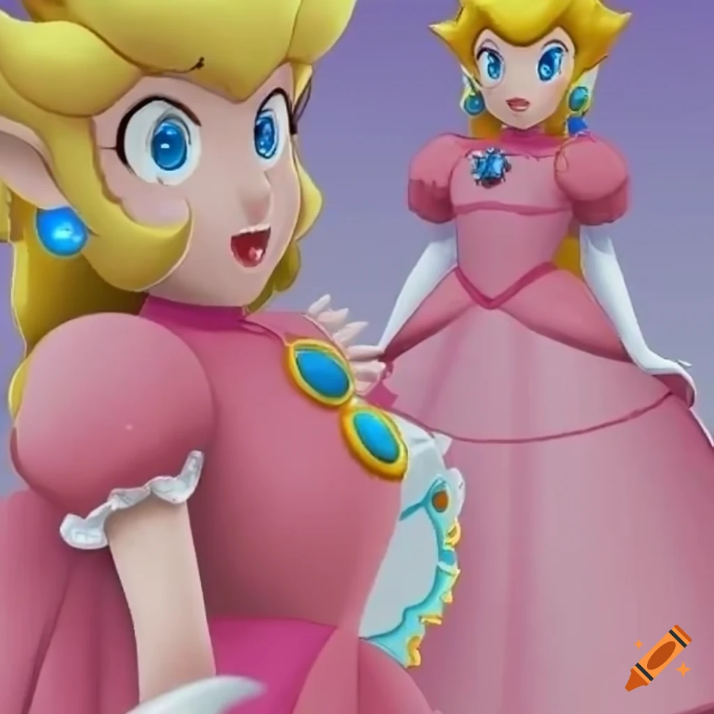 Princess Peach dressing Link in her pink ballgown