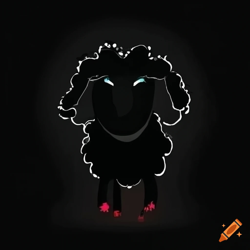Image of a black sheep with glowing eyes on Craiyon